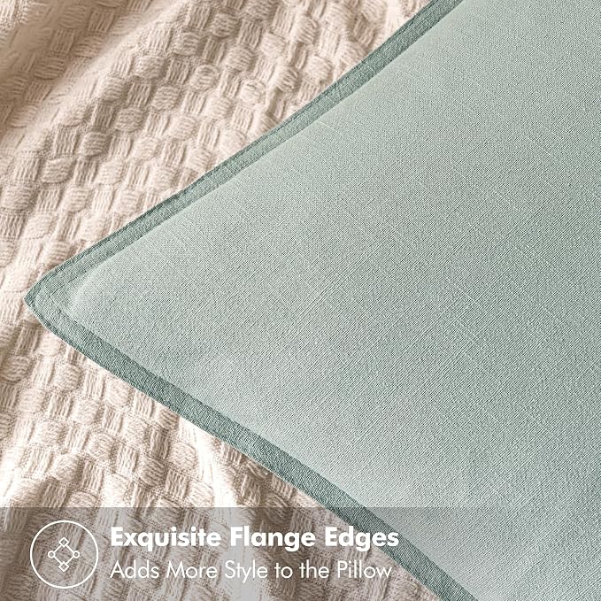MIULEE Decorative Linen Pillow Covers 18x18 Inch Aqua Green | Boho Farmhouse​ - Image 2