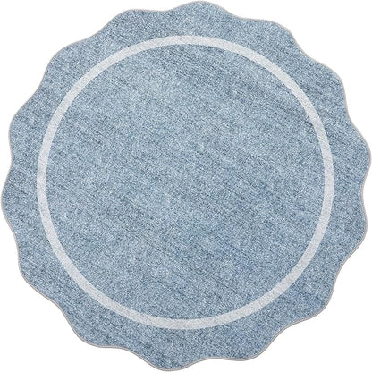 GarveeHome Scalloped Round Washable Rug, Soft Modern Round Rugs 5ft, Boho Blue - Image 9