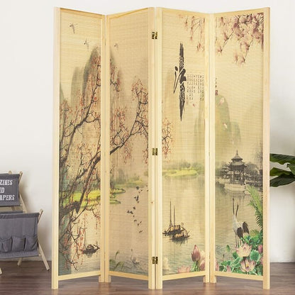 MyGift 4-Panel Folding Bamboo Room Divider Asian-Inspired Cherry Blossom Scene - Image 4
