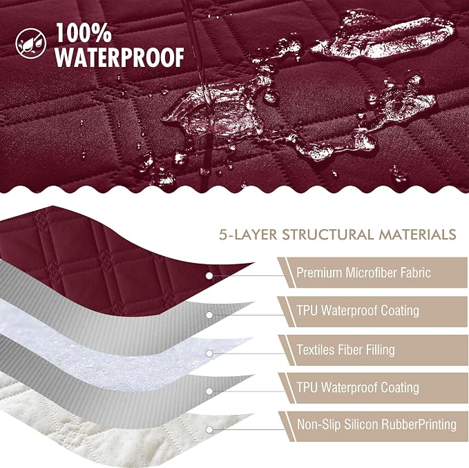 Genina Waterproof Couch Cover, Washable Anti-Slip 86.6 inch Sofa Covers - Image 5