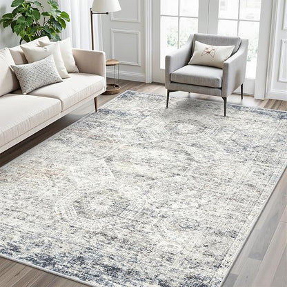 Soalmost 6x9 Area Rug for Living Room Washable Rugs Non-Slip Blue/Ivory | - Image 2