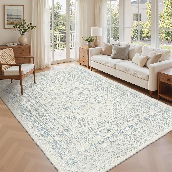 5x7 Area Rugs for Living Room, Large Washable Rug, Dining Room, Low Pile by Zesthome