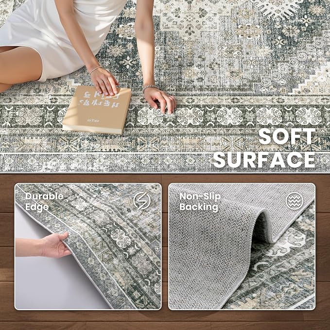 5x7 Area Rugs for Living Room, Large Washable Rug, Wheat | Rugs for Bedroom - Image 6