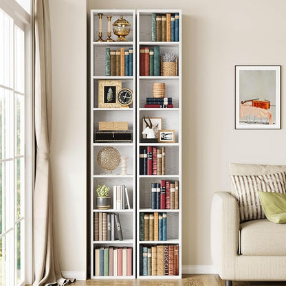 IRONCK Tall Narrow Bookshelf 8 Tiers 71in Set of 2, Compact Corner Bookcase - Image 2