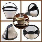 2 Pack Reusable Coffee Filters, Gold Metal Permanent Coffee Filter Basket Replacement for Cuisinart and Ninja Coffee Maker (8-12 Cup), Food-grade and Easy Cleaning