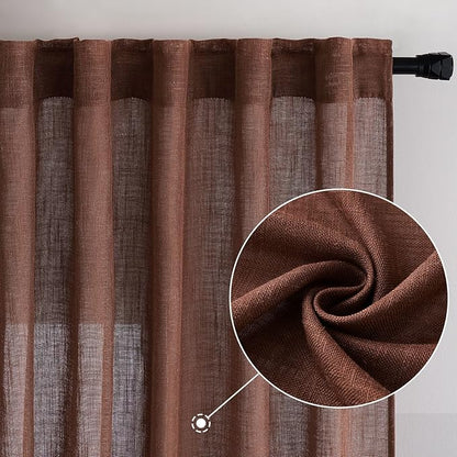 MIULEE Chocolate Brown Linen Curtains 52x84 Inch - Image 2
