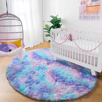 Amdrebio Purple Rainbow Mermaid Small Circle Rug 3Ft - Image 7