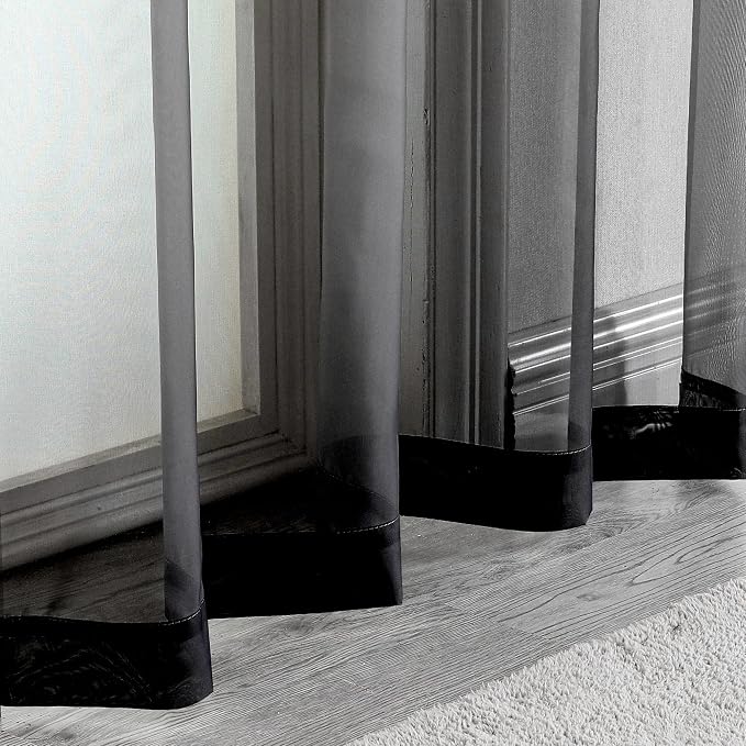 Black Sheer Curtains, Sheer Curtains 63 inch Length 2 Panels Set, Rod Pocket - Image 8