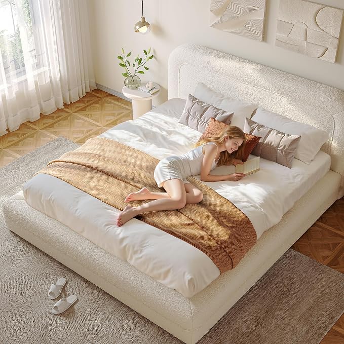 Homkdom Cloud Bed Frame with Headboard, Upholstered Soft Full Bed Frame with - Image 6
