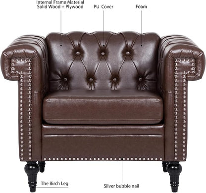 GDFStudio 39" Mid-Century Modern Sofa PU Leather Accent Couch - Image 5