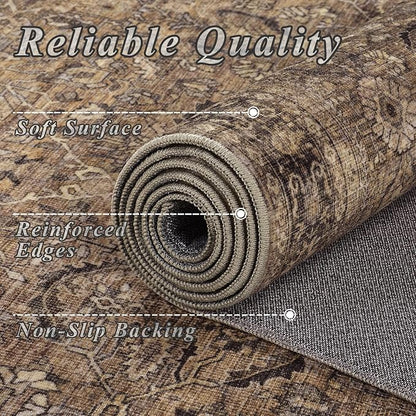 Schweek 2x8 Kitchen Rug Washable Vintage Non Slip Hallway Runner Rugs Brown | - Image 5