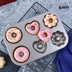 Fancy Donut Pan, 6 Cavity Donut Mold Heavy Duty Steel Non-stick Heart Flower Round Shaped Bund Pans Pattern Doughnut Bakeware for Oven Baking (Champagne Gold)
