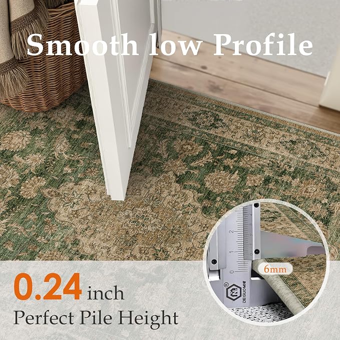 2x8 Green Retro Floral Washable Runner Rug - Image 8