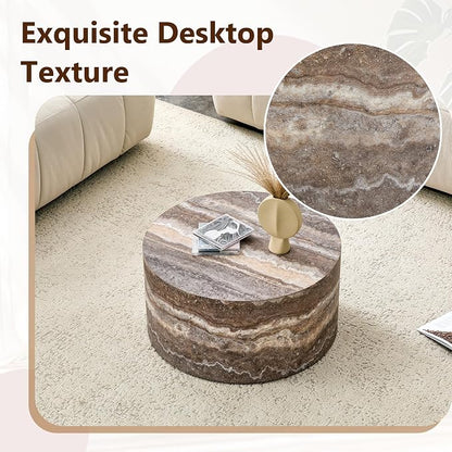 Round Coffee Table, 23.6" Modern Grey Faux Marble Drum Coffee Table, Round - Image 4