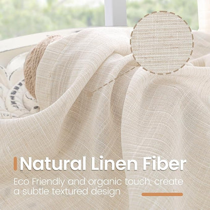 BGment Oatmeal 98 Inches Long Linen Curtains - Image 3