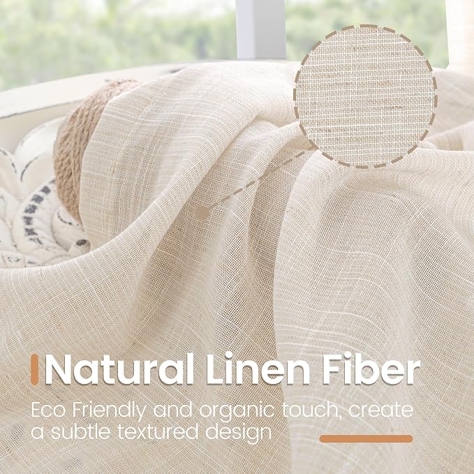 BGment Oatmeal Linen Semi Sheer Curtains 72 Inch Length - Image 3