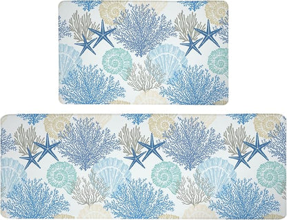 Tritard Coastal Beach Theme Kitchen Mats Rugs Set of 2 Anti Fatigue Kitchen Mats - Image 7