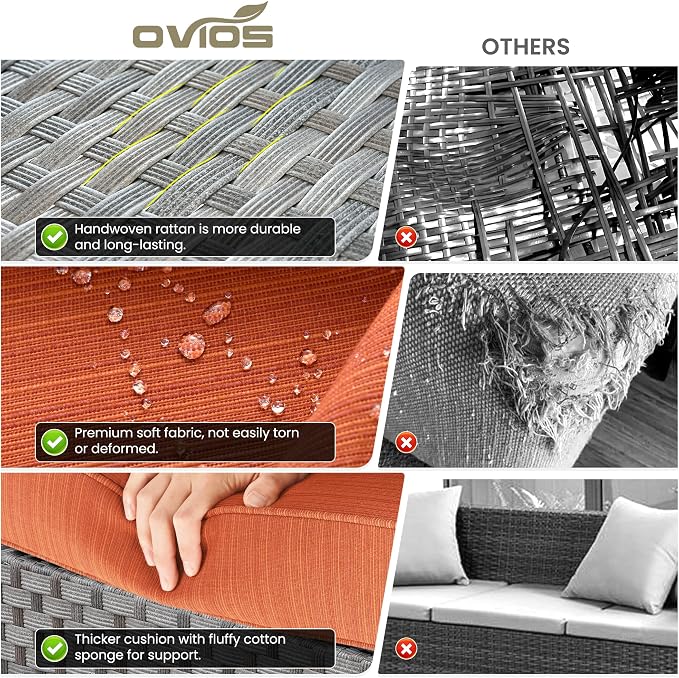 ovios 12 Pieces Patio Furniture Set, Outdoor Wicker Sectional Sofa - Image 7