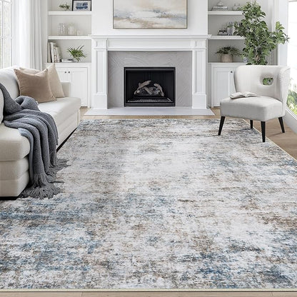 9x12 Area Rugs for Living Room Washable Bedroom Dining Room Brown Blue | Modern by Aelenmu