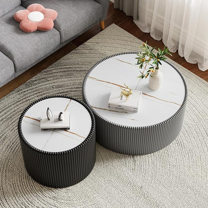 2-Piece Round Nesting Coffee Table Set, 29.52" Marble Coffee Table and End - Image 4
