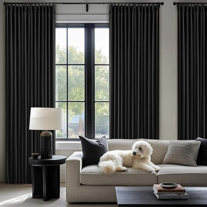 Black 108 Inch Pinch Pleated 100% Blackout Curtains - Image 8
