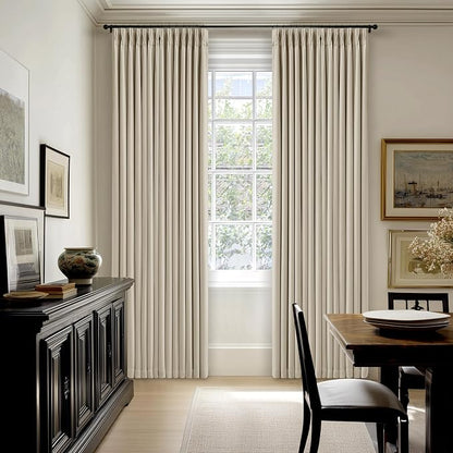 Oatmeal 105 Inch Blackout Linen Pleated Curtains - Image 7