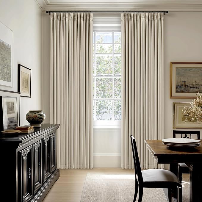 94 Inch Long Blackout Curtains Thick Linen Pinch Pleated Curtains 2 Panels | - Image 8