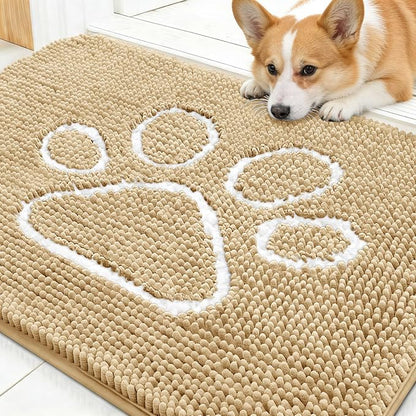 OLANLY Dog Door Mat for Muddy Paws 30x20, Paw Print Design Chenille Mud Mat | by OLANLY