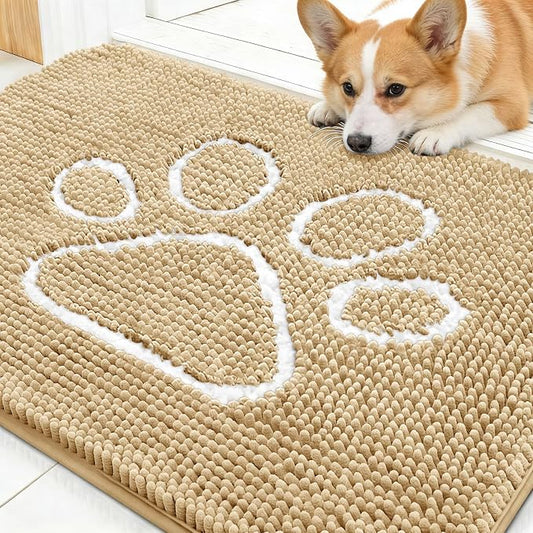 OLANLY Dog Door Mat for Muddy Paws 30x20, Paw Print Design Chenille Mud Mat | by OLANLY