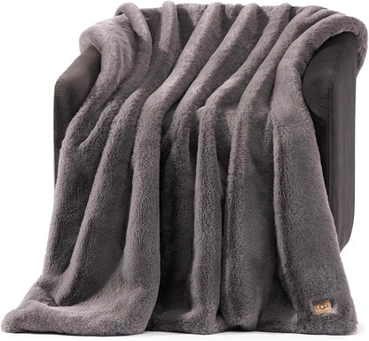 UGG Euphoria Throw Blanket, Faux Fur Blanket, Charcoal Grey | Reversible Fluffy by Unknown