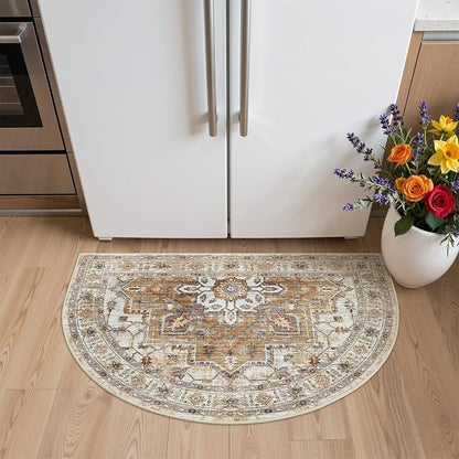 Madane Washable Half Circle Round Rug 2x3 Small Moon Rugs, Turmeric/Grey | - Image 4