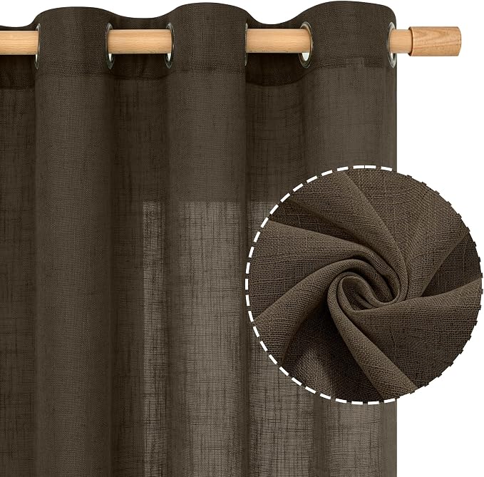 Linen Curtains 63 Inch Length 2 Panels, Chocolate Linen Textured Light - Image 2