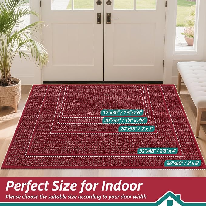 BEQHAUSE Dirt Trapper Door Mat 24" x 36", Non-Slip Washable Doormats, Low - Image 2