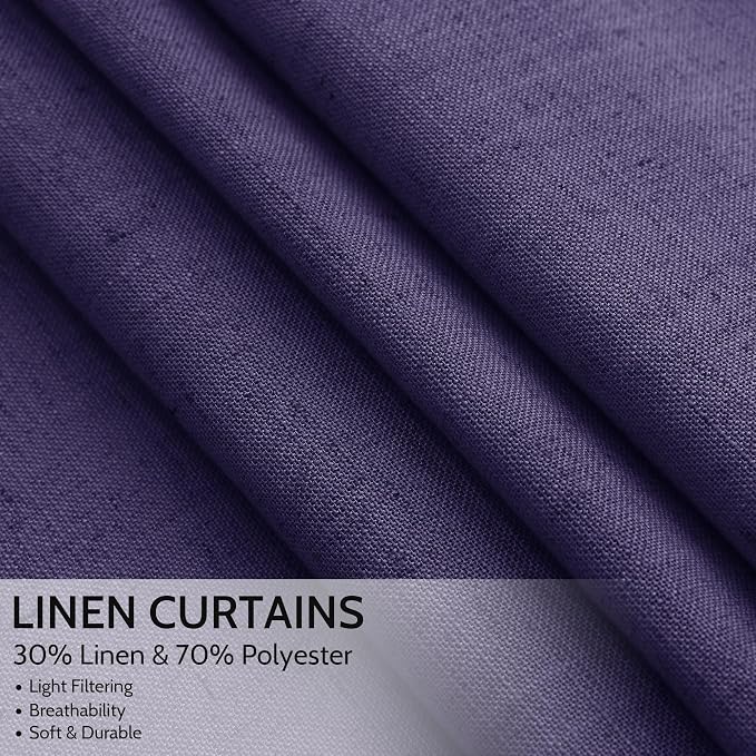 Purple Linen Curtains 90 Inch Long 2 Panels Set - Image 2