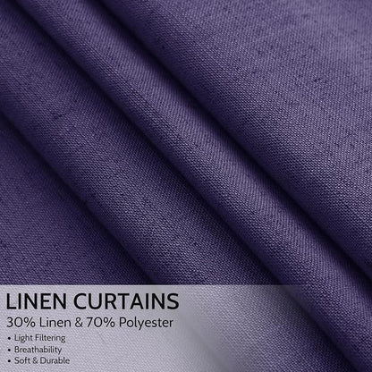 Purple Linen Curtains 84 Inches Long, Back Tab Light Filtering Semi Sheer - Image 2
