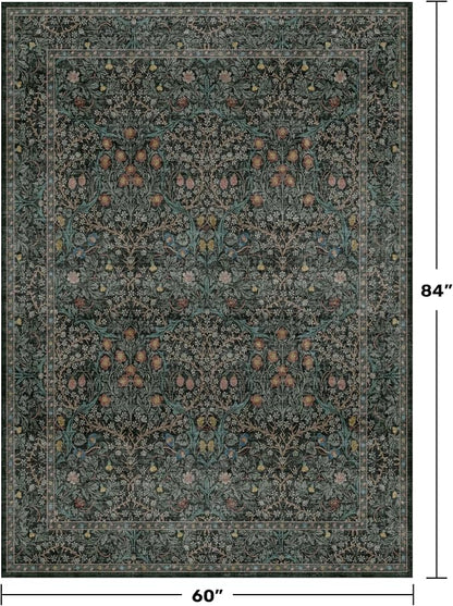 Dark Green Floral Living Room Rug 5x7 Area Rug - Image 2