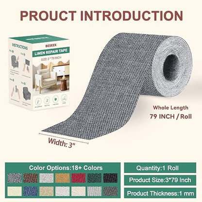 BESEZX Linen Fabric Repair Tape, 3x79 Inch Self Adhesive Repair Patches - Image 2