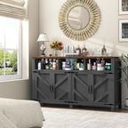 Buffet Sideboard with Storage Farmhouse with 4 Doors, 55'' Large Kitchen Storage Cabinet Wood Coffee Bar Cabinet Buffet Table with Shelves for Kitchen, Dining Room, Entryway (Black, 55 in)