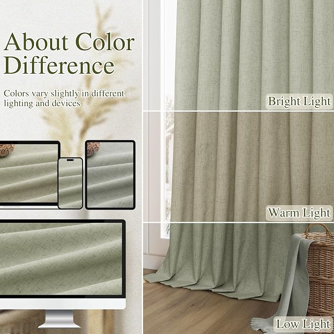 Sage Green 100% Blackout Linen Curtains 90 Inch Length 2 Panels Set - Image 7