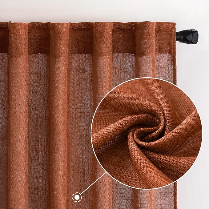 MIULEE Burnt Orange Fall Linen Curtains 52x90 Inch - Image 2