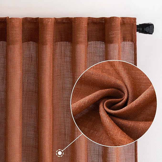 MIULEE Burnt Orange Fall Linen Curtains 52x108 Inches - Image 2