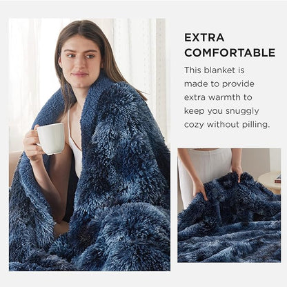 Bedsure GentleSoft Fuzzy Sherpa Faux Fur Twin Blanket Tie Dye Navy Cozy Gifts - Image 3
