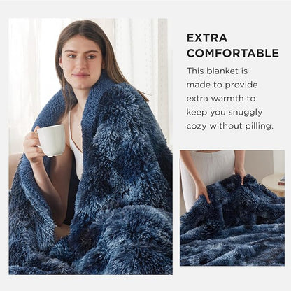 Bedsure GentleSoft Fluffy Tie Dye Navy Blue King Size Blanket - Image 3