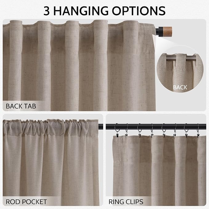 Extra Long 120 Inch Curtains for Living Room Ecru Flax Linen Light Filtering - Image 2