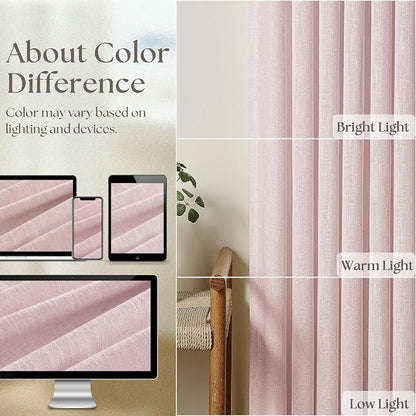 Light Pink Linen Pinch Pleat Curtains 96 Inch Length 2 Panels Set 40x96 | - Image 4