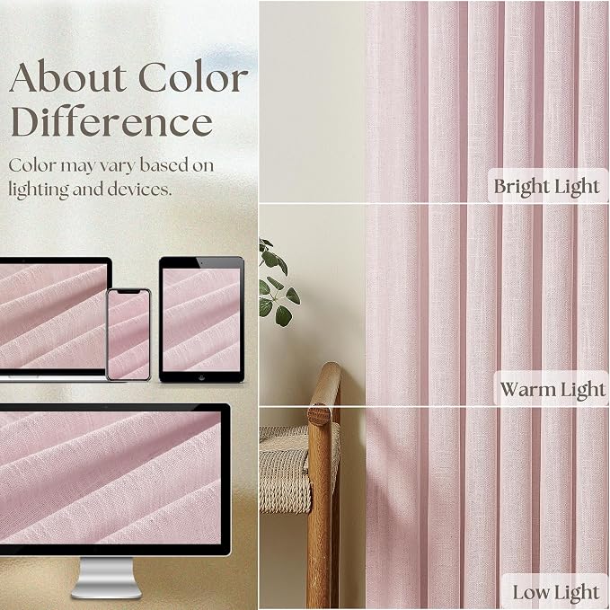 Light Pink Linen Pinch Pleat Curtains 90 Inch Length 2 Panels Set 40x90 | - Image 4