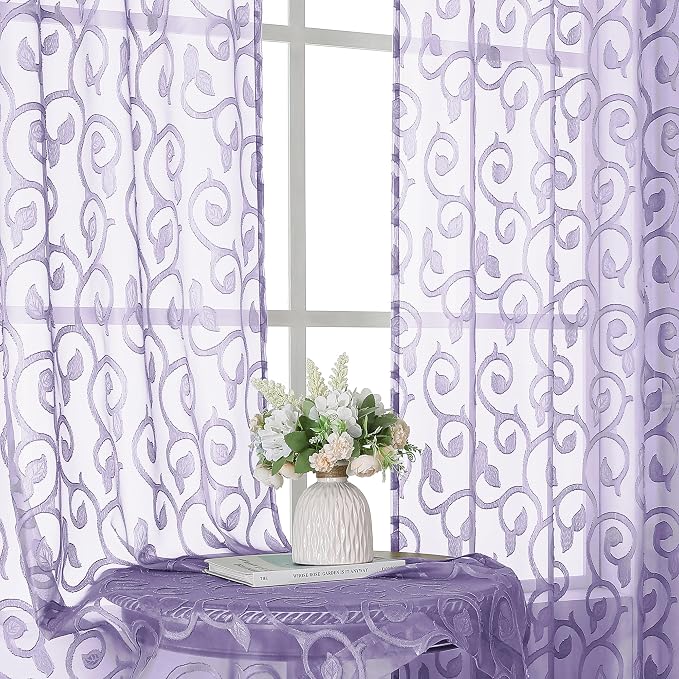 Furman Light Purple Sheer Curtains 54 Inch Length 2 Panels Set - Image 6