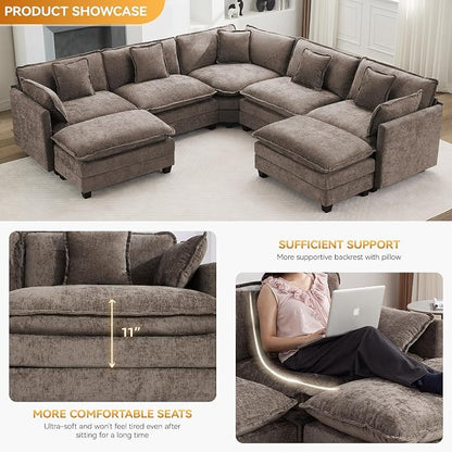 113'' V Shaped Cloud Sectional Sofa, Oversized Deep Seat Couches - Image 3