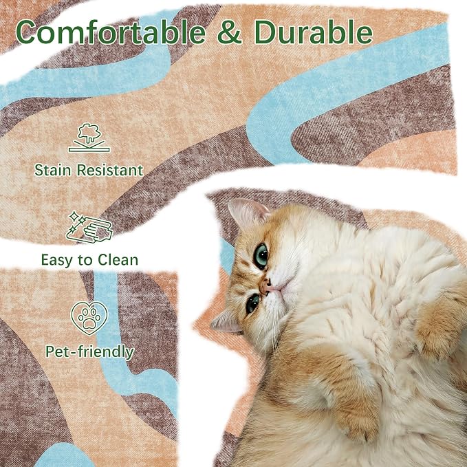 Area Rug 4x6 Orange Rug Washable Rugs Non Slip Low Pile Small Carpet - Image 2