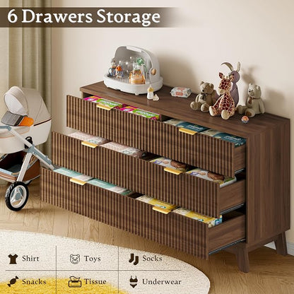BORNOON Fluted 6 Drawer Dresser, 47.2" Wide Modern Boho Chest of Drawers - Image 5